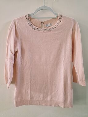 New York & Company Blush Pink Jewel-Trim Crewneck Sweater Suze S